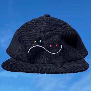 smile logo Unstructured 6 Panel Corduroy Hat Black